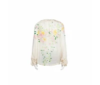 Pre-Owned Roberto Cavalli Women's Cream Floral Print Silk Sheer Kaftan Top