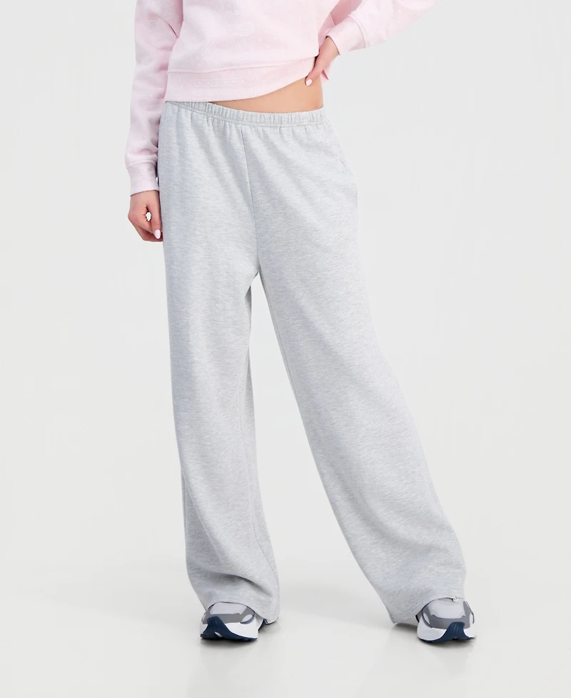 Pink Rose Juniors' Wide-Leg Fleece Sweat Pants