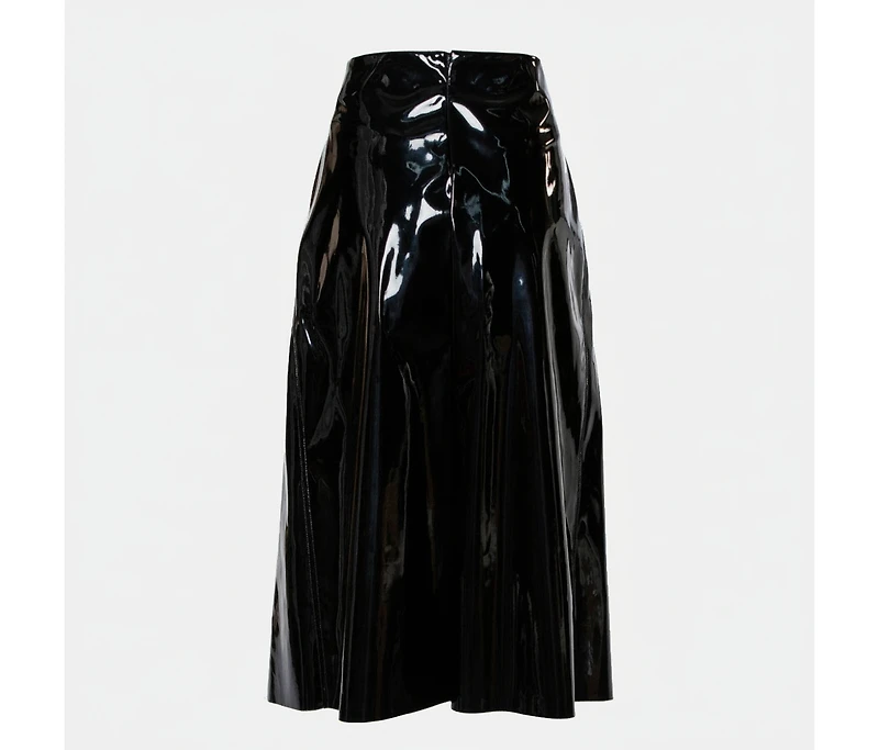 Pre-Owned Marni Women's Faux Patent Leather Hanging Thread Detail Midi Skirt
