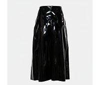 Pre-Owned Marni Women's Faux Patent Leather Hanging Thread Detail Midi Skirt