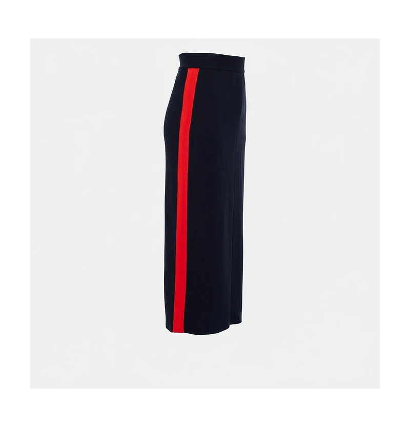 Pre-Owned Stella Mccartney Women's Navy Blue Cotton Knit Contrast Stripe Panel Detail Midi Skirt