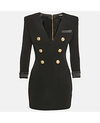 Pre-Owned Balmain Women's Black Crepe Double Breasted Mini Dress