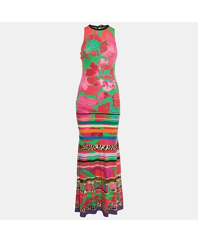 Pre-Owned Roberto Cavalli Womens Multicolor Printed Jersey Maxi Dress