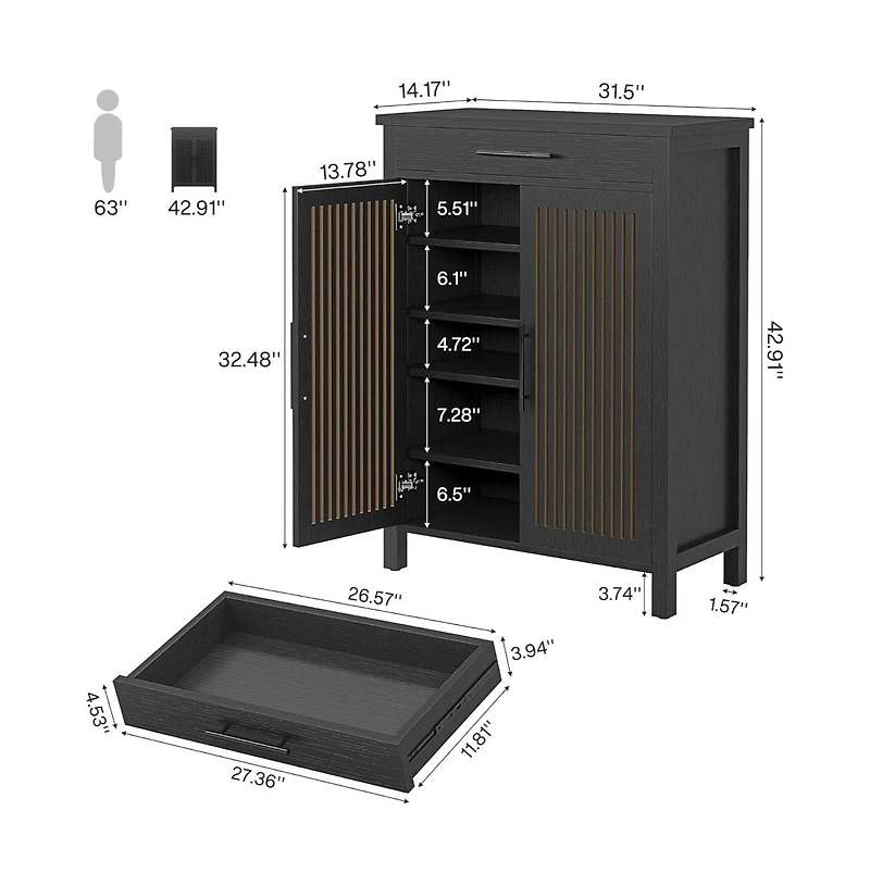 Slim Shoe Rack with Doors for Small Entryways