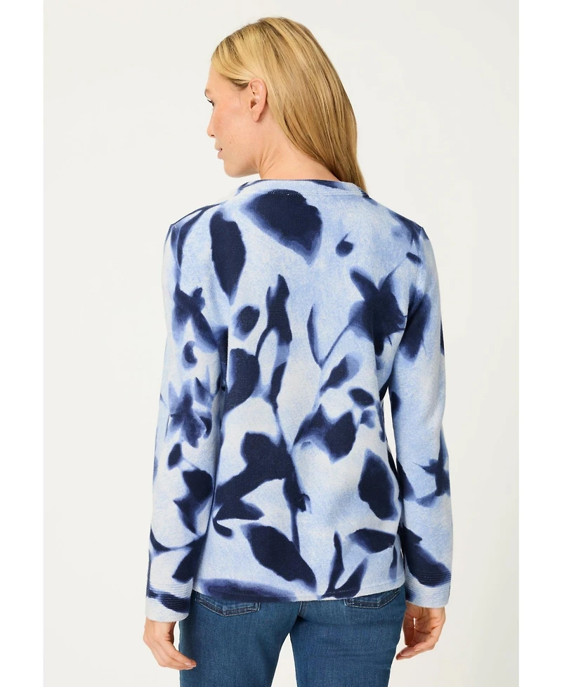 Olsen Women's Abstract Floral Zip Cardigan