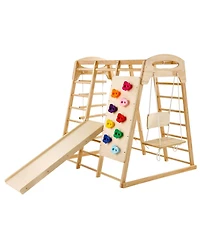Hongge Indoor Jungle Gym 7-in-1 Wooden Toddler Climbing Playground
