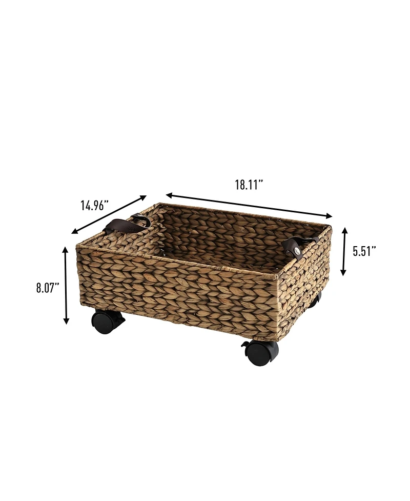 18.11" Hand-Woven Hyacinth Rectangular Underbed Storage Bin with Wheels and Handles