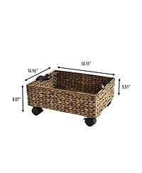 18.11" Hand-Woven Hyacinth Rectangular Underbed Storage Bin with Wheels and Handles