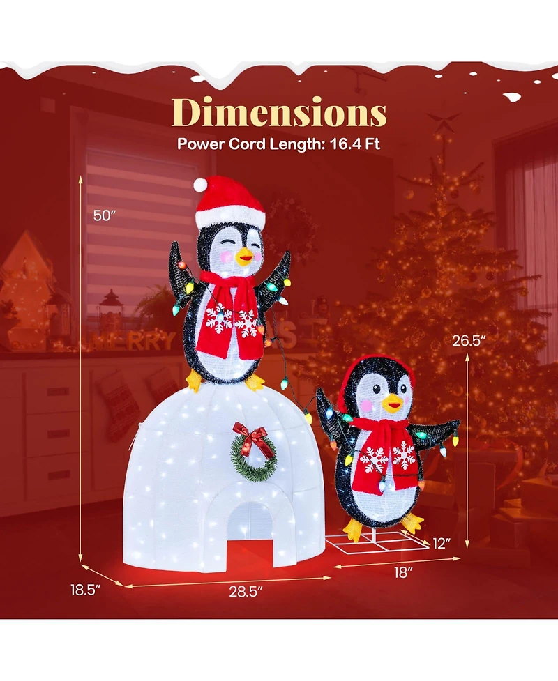 Costway Lighted Christmas Decoration Penguins Igloo 170 White Led Lights for Home