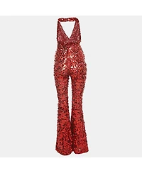 Pre-Owned Dolce & Gabbana Red Sequin Tulle Halter Neck Jumpsuit