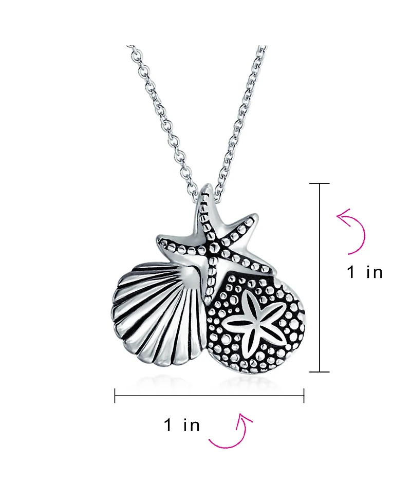 Bling Jewelry Nautical Beach Charm Sandollar Starfish Seashell Pendant Necklace & Earrings Set Sterling Silver