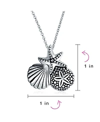 Bling Jewelry Nautical Beach Charm Sandollar Starfish Seashell Pendant Necklace & Earrings Set Sterling Silver