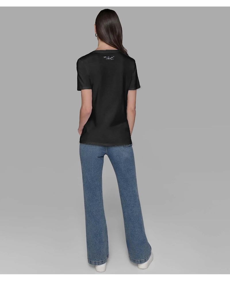 Karl Lagerfeld Paris Women's Crewneck Embellished Perfume Bottle T-Shirt