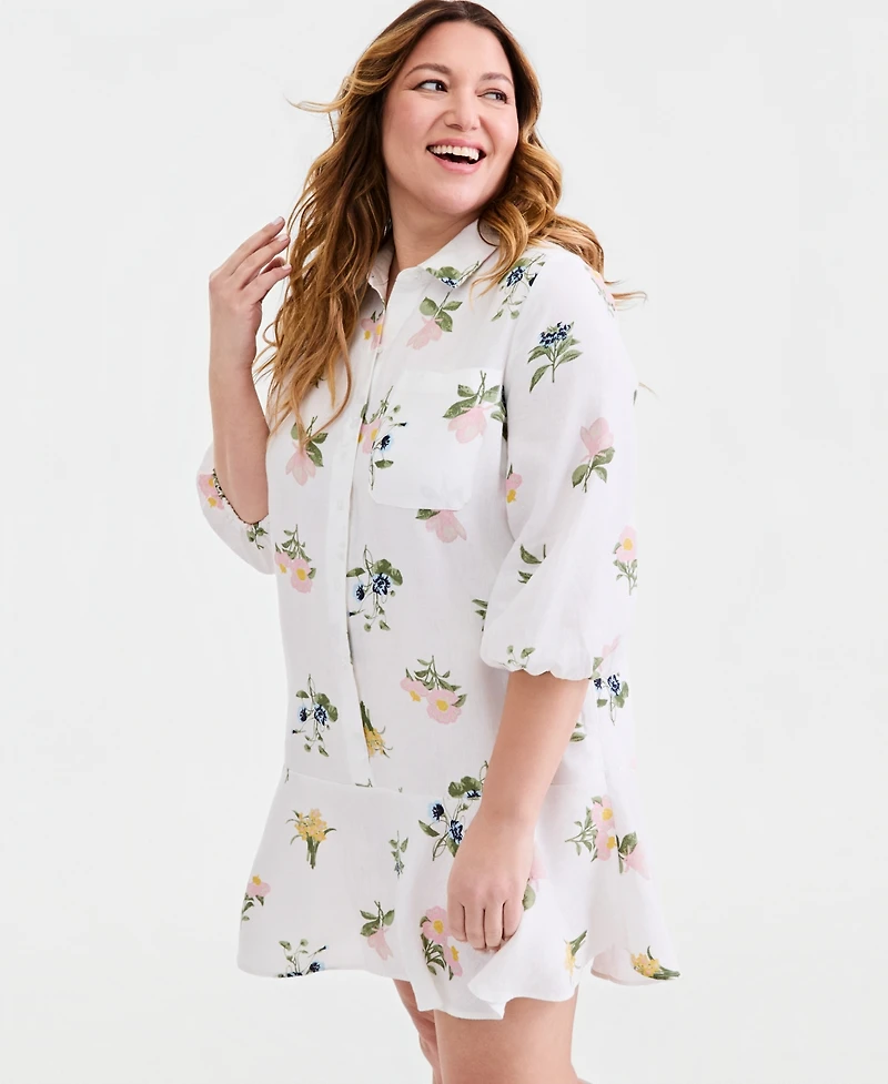 Charter Club Plus Collared Flounce Dress, Macy's Exclusive