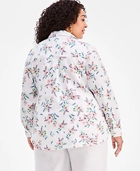 Charter Club Plus Garden Button-Front Double Pocket Linen Shirt, Macy's Exclusive
