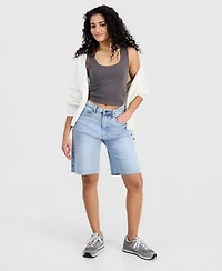 Tinseltown Juniors' High Rise Denim Fashion Jorts