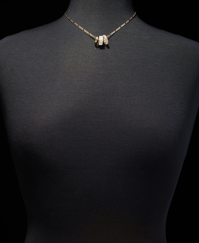 Dkny Gold-Tone Stone, Pave & Polished Rondelle Figaro Link Collar Necklace, 16" + 3" extender