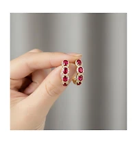 Sterling Silver 14K Gold Plated Cubic Zirconia Oblong Hoop Spring Lock Earrings.