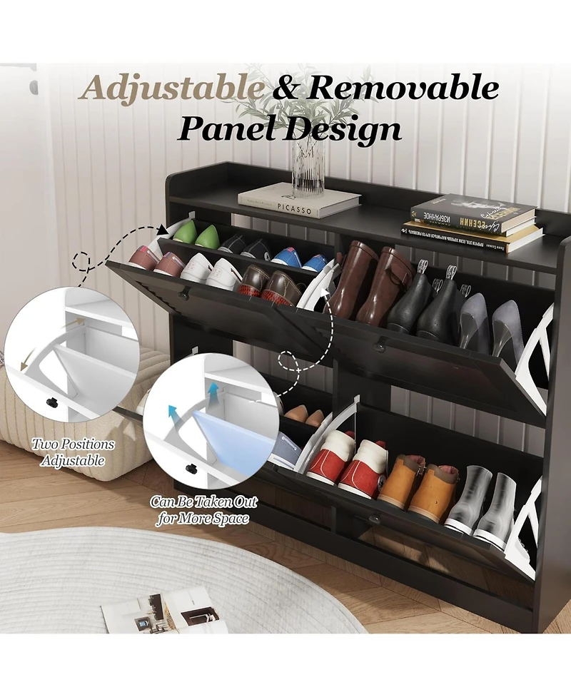 gaomon Large 4-Drawer Shoe Cabinet, Narrow Hidden Shoe Rack with Wooden Legs, Freestanding Entryway Organizer for Bedroom Living Room Hallway