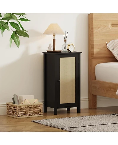 gaomon Bamboo Storage Cabinet with Woven Rattan Door, 2-Tier Space-Saving Freestanding Organizer, Natural Finish Nightstand/Side Table, Color