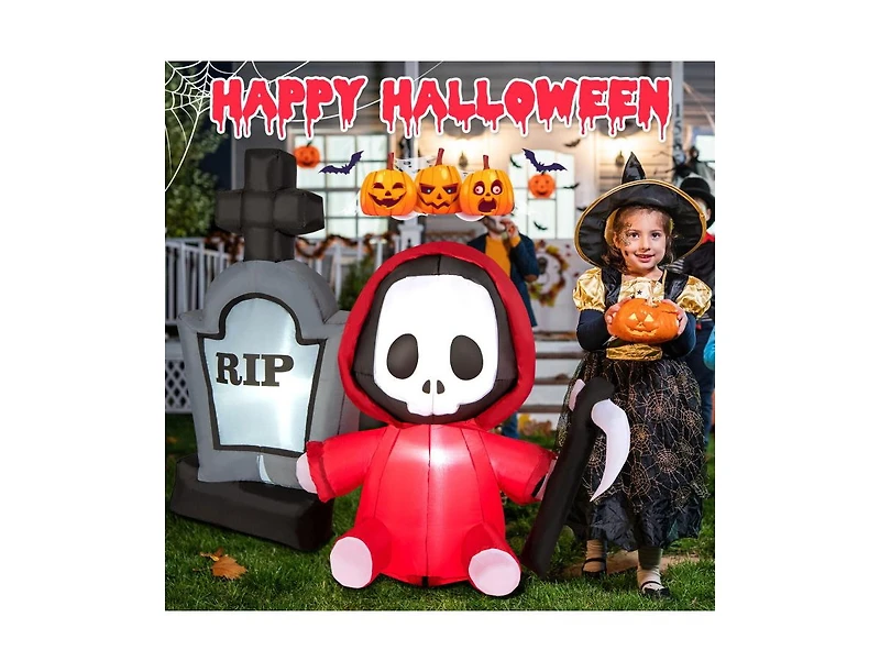 Mondawe 5 ft Inflatable Halloween Ghost Holding Sickle and Tombstone Yard Decor
