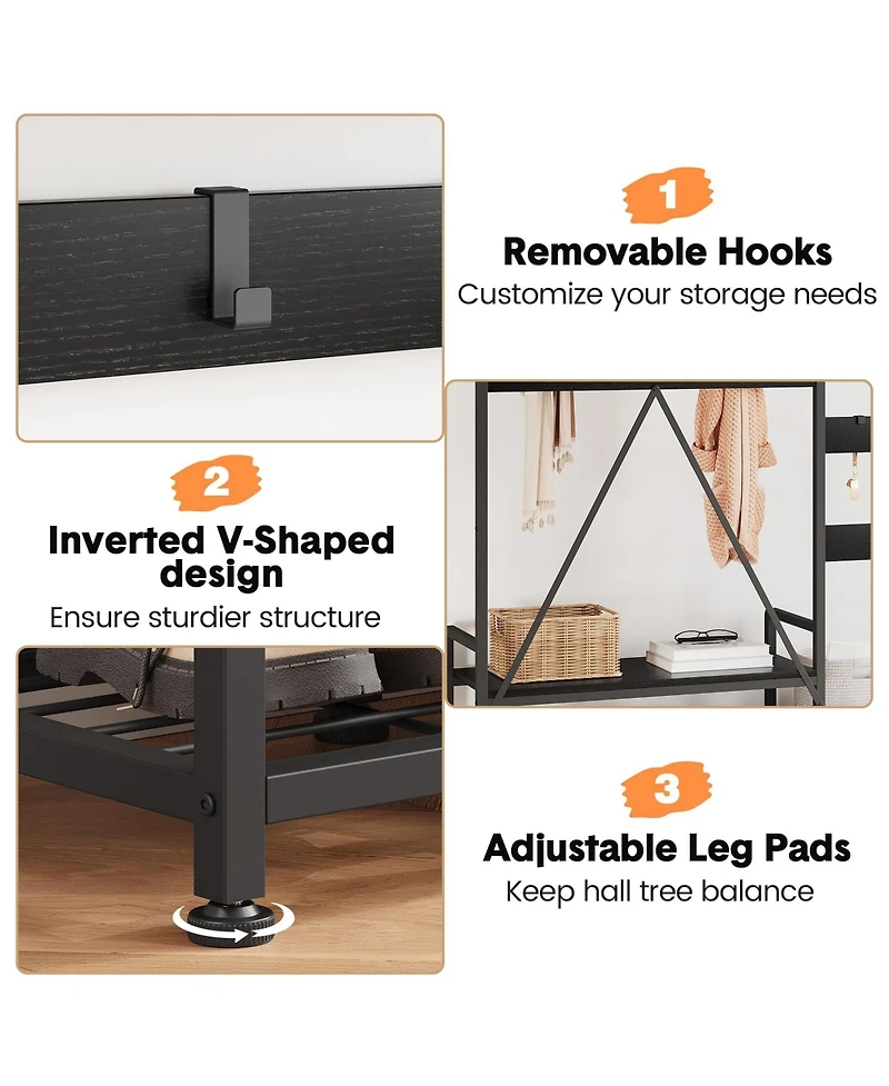 Gaomon Solid Wood Coat Rack,Hall Tree With Bench and Shoe Storage Parent-Child Coat Rack Shoe Bench Industrial Coat Tree Entryway Large Organizer