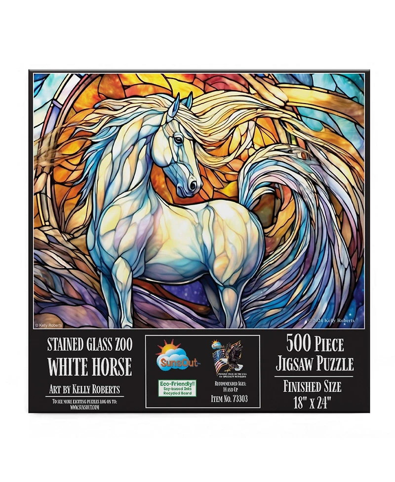 SunsOut Stained Glass Zoo White Horse 500 piece Jigsaw Puzzle for Adults