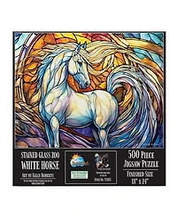 SunsOut Stained Glass Zoo White Horse 500 piece Jigsaw Puzzle for Adults