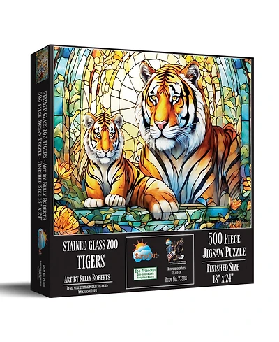 SunsOut Stained Glass Zoo Tigers 500 piece Jigsaw Puzzle for Adults
