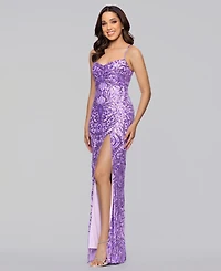 Blondie Nites Juniors' Lace-Up Back Sequin Long Dress