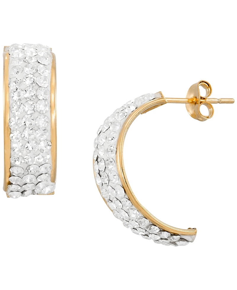 Macy's High Polished Pave Crystal Hoop Earrings (1/2 ct. t.w.) in 14k Yellow Gold Over Sterling Silver