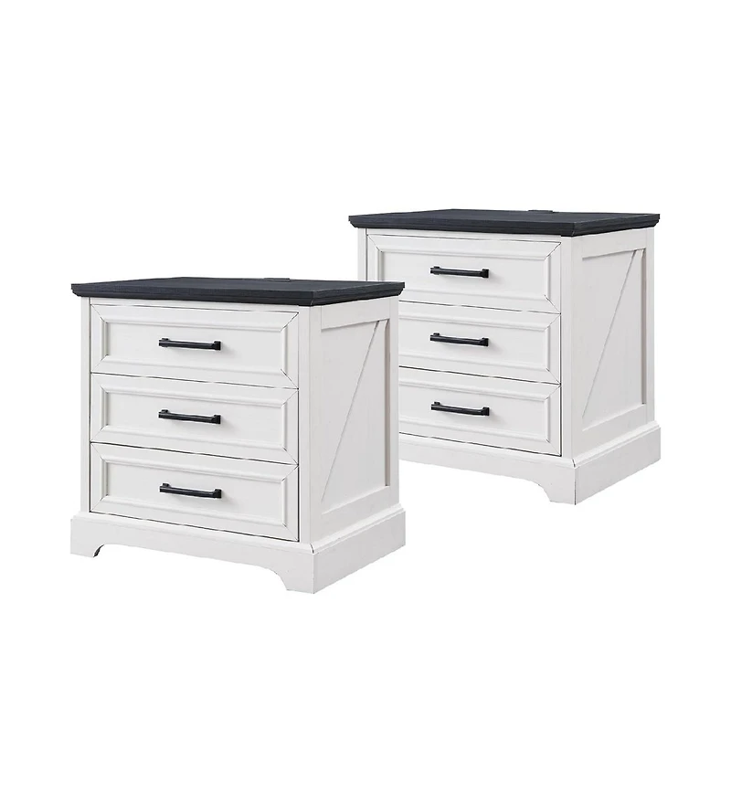 gaomon Farmhouse Nightstand Set of 2 with Charging Station,Rustic Wood Small Dresser, Off White