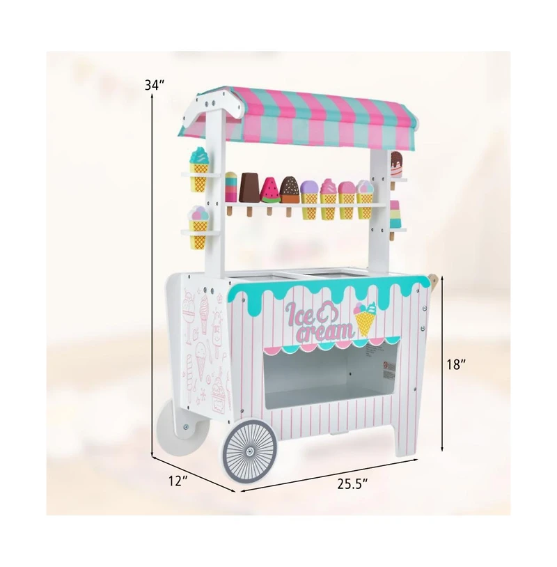 Hongge Kids Ice Cream Cart Playset with Display Rack and Accessories