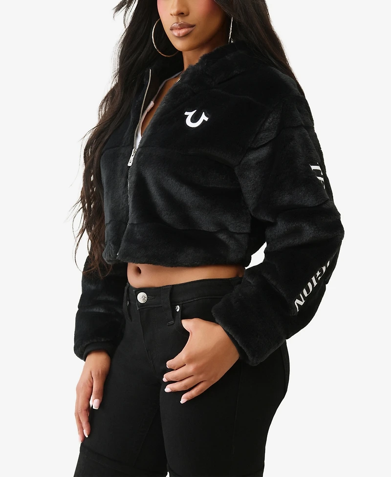 True Religion Women's Branded Faux Fur Zip Jacket