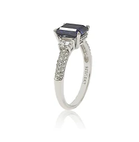 Suzy Levian Sterling Silver Sapphire & Created White Sapphire Emerald Cut Proposal Ring (8 mm