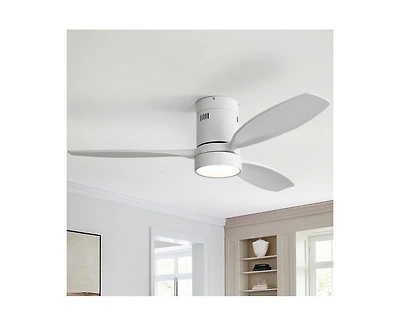 Sofucor 52-inch Classic White 3-Blade Flush Mount Light Ceiling Fan with Remote Control and Supporting Mobile Device Connection