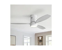 Sofucor 52-inch Classic White 3-Blade Flush Mount Light Ceiling Fan with Remote Control and Supporting Mobile Device Connection