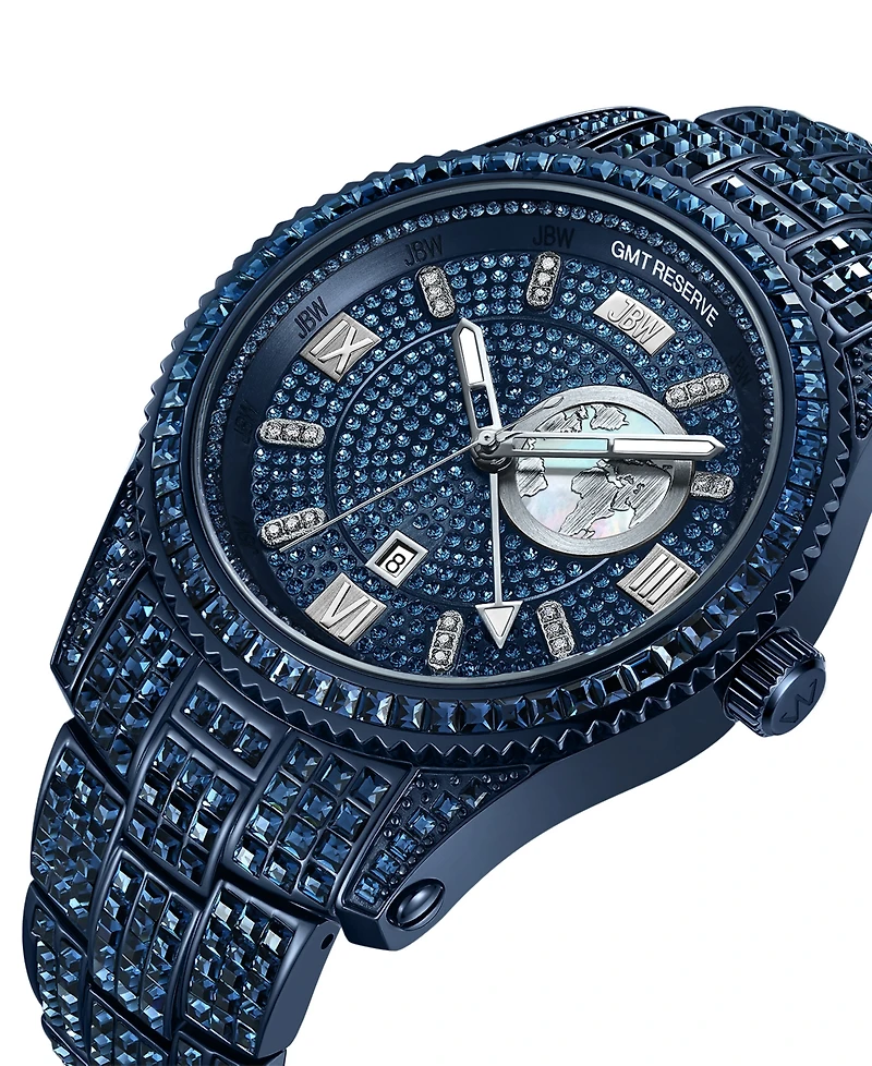 Jbw Women's Reserve Jet Crystal Diamond (0.115 ct. t.w.) Swiss Multifunction Navy Stainless Steel Watch, 46mm
