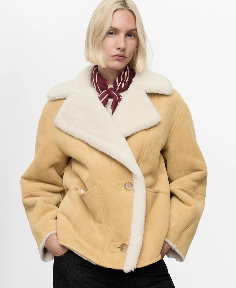 Mango Women's Shearling Collar Faux-Suede Jacket