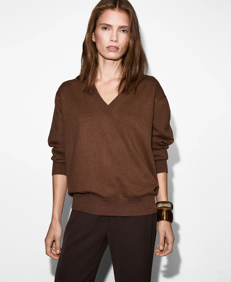 Mango Women's Fine-Knit V-Neck Sweater