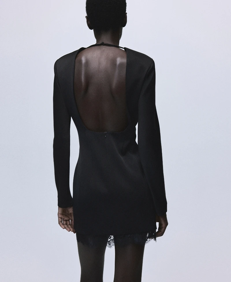 Mango Women's Lace Trim Hem Open-Back Dress