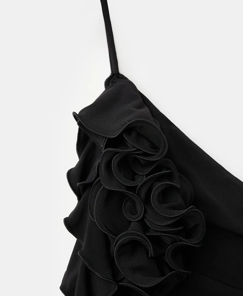 Mango Women's Ruffle Trim Ruched Asymmetrical Top