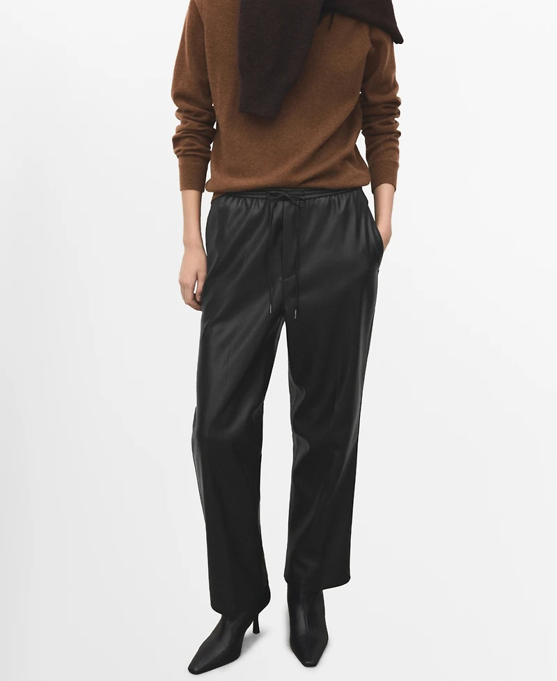 Mango Women's Elastic Waist Faux-Leather Pants