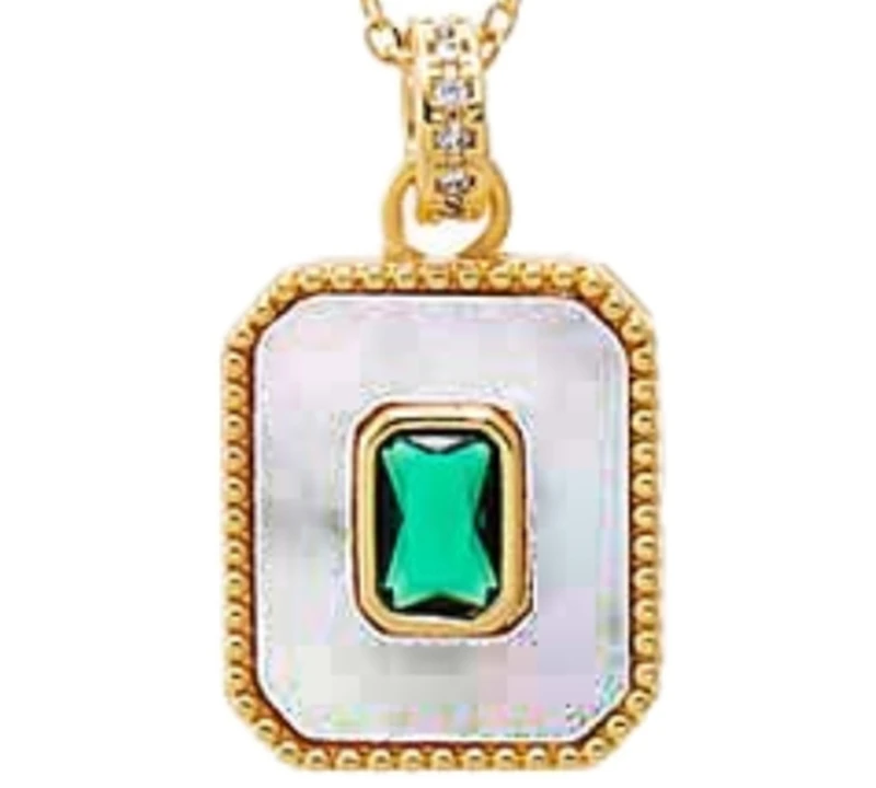 by Adina Eden Green Cubic Zirconia Mother Of Pearl Dog Tag Necklace