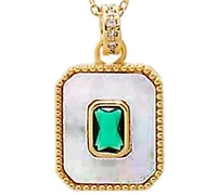 by Adina Eden Green Cubic Zirconia Mother Of Pearl Dog Tag Necklace