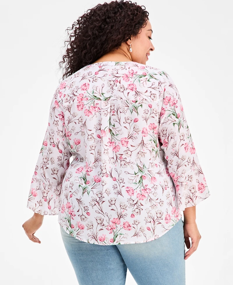 Style & Co Plus Floral-Print Pintucked Top, Macy's Exclusive