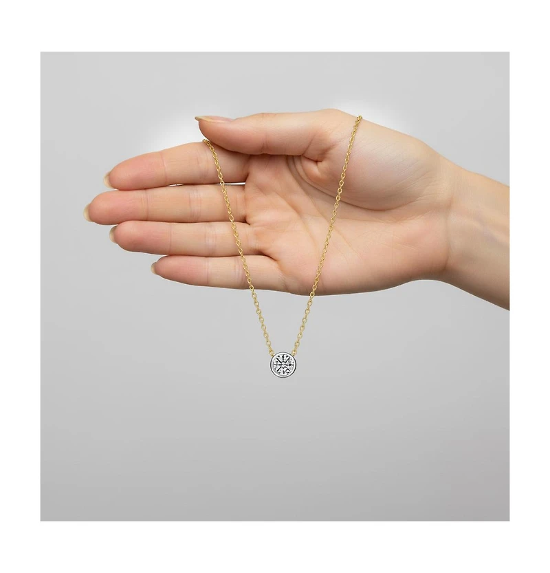 Rachel Glauber Two-Tone with Clear Bezel Set Cubic Zirconia Solitaire Necklace