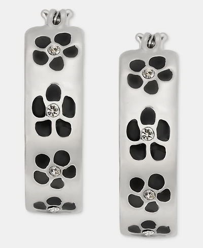 Karl Lagerfeld Paris Gold-Tone Enamel Flower Inlay Small Hoop Earrings, 0.68"