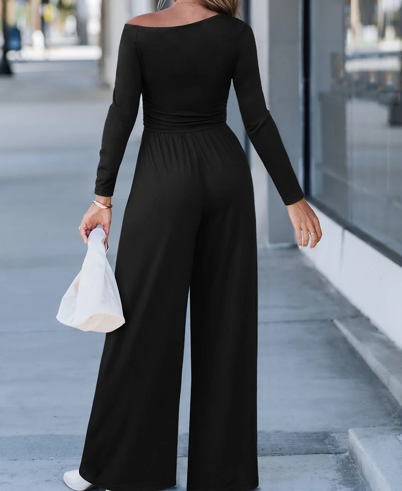 Cupshe Women's Off-Shoulder Long Sleeve Wide-Leg Jumpsuit