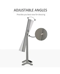 Full Body Mirro Jewelry Cabinet w/ Led Lights & 5-Tier Storage Shelves